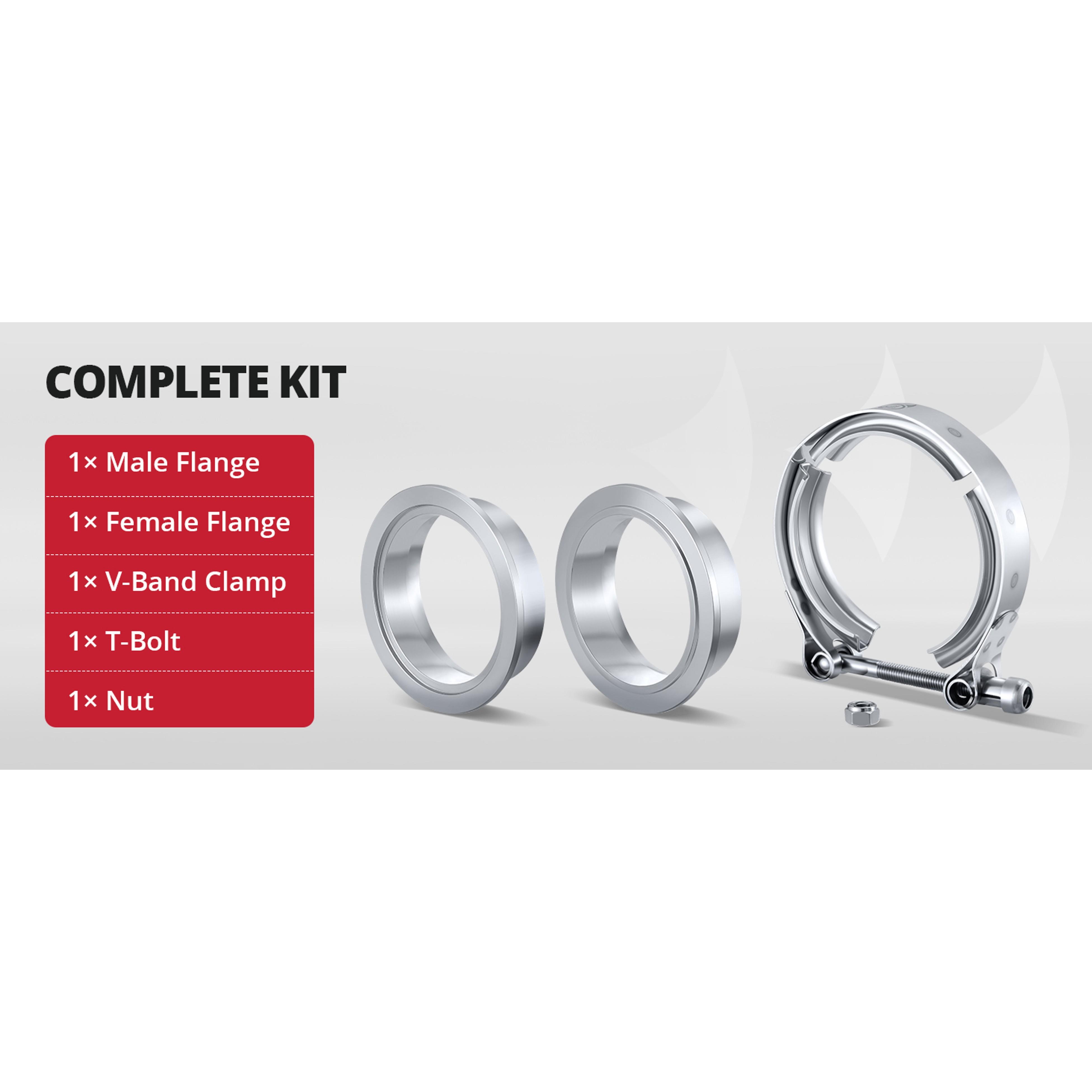 4PCS 304 Stainless Steel V-Band Clamp with Flange (Male & Female) - 2.5 Inch Diameter