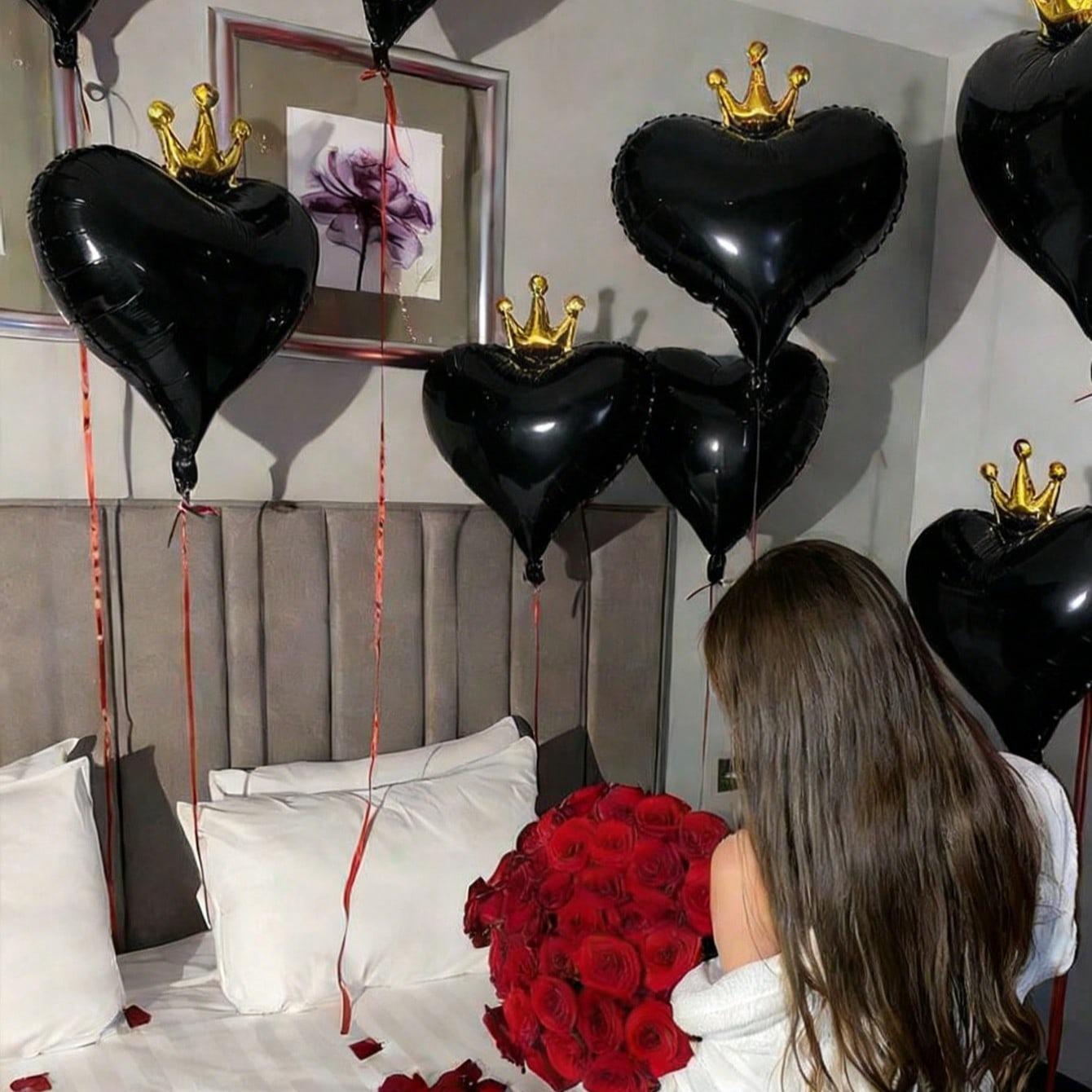 10pcs 19-Inch Crown & Heart Shaped Floating Balloons, Perfect for Weddings, Birthdays, Parties, Indoor/outdoor Decorations