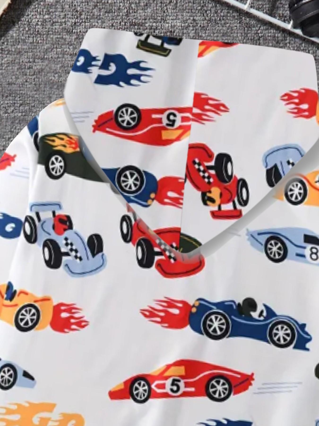 Boys' Round Neck Sporty Sweatshirt T-Shirt, Casual Spring Fall Design, Car Pattern Print, Perfect for Daily Wear, Kids Fashion Apparel