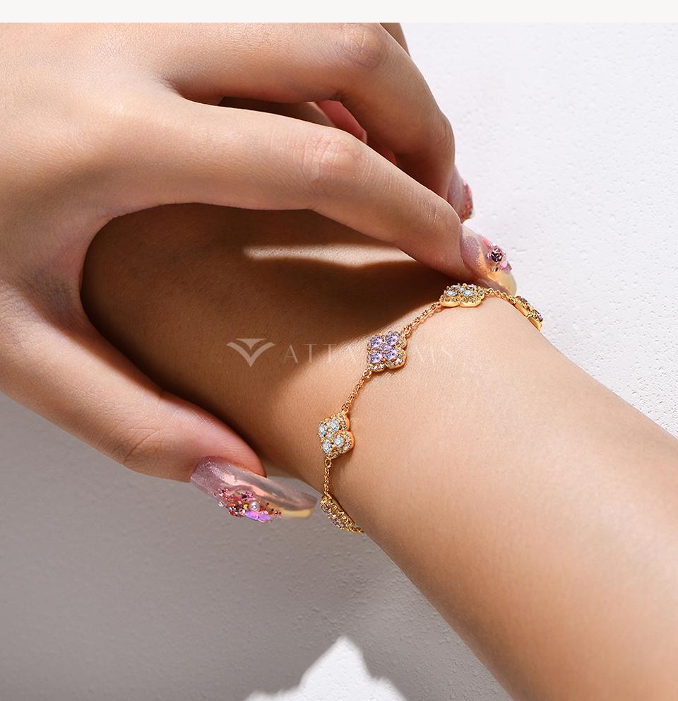 Synthetic Moissanite Bracelet Blue Zircon Pink Zircon Colorful Luxury Jewelry for Women Girls Engagement Birthday Springtok Outdoorfun Gift B021 SpringStatements