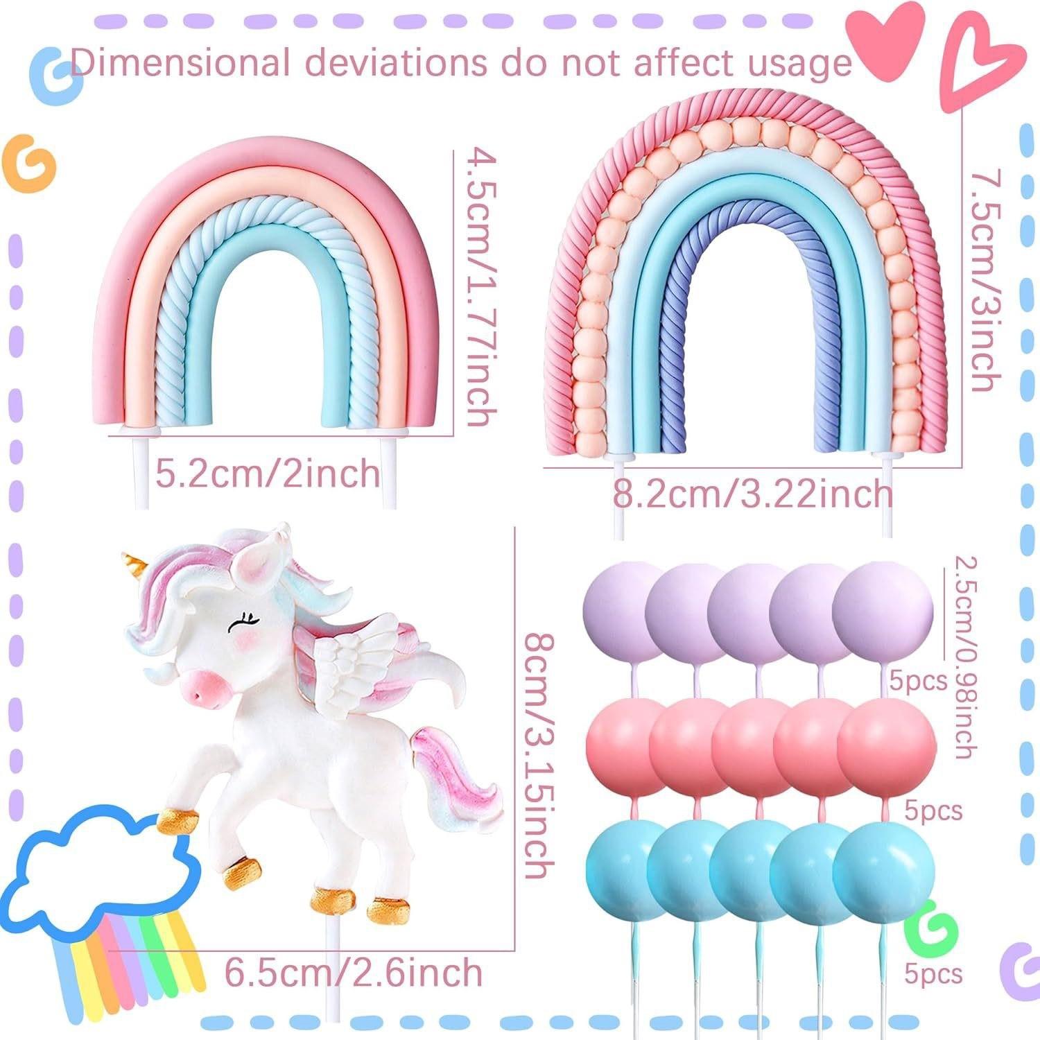 18 Unicorn Birthday Cake Decorations, Rainbow Baking Accessories, Baby Shower Party Dessert Table Decor, Fun and Colorful Design