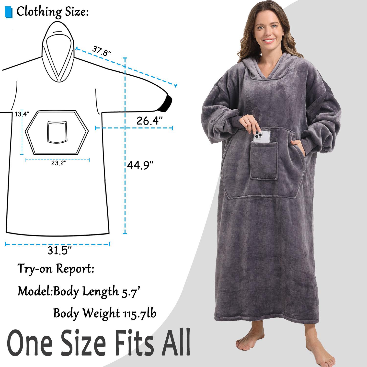 REDESS Flannel Lambswool Lined Hooded Robe Long Warm Home Robe with Pockets Suitable for Home and Outdoors Unisex Housecoat Nightwear Loungewear