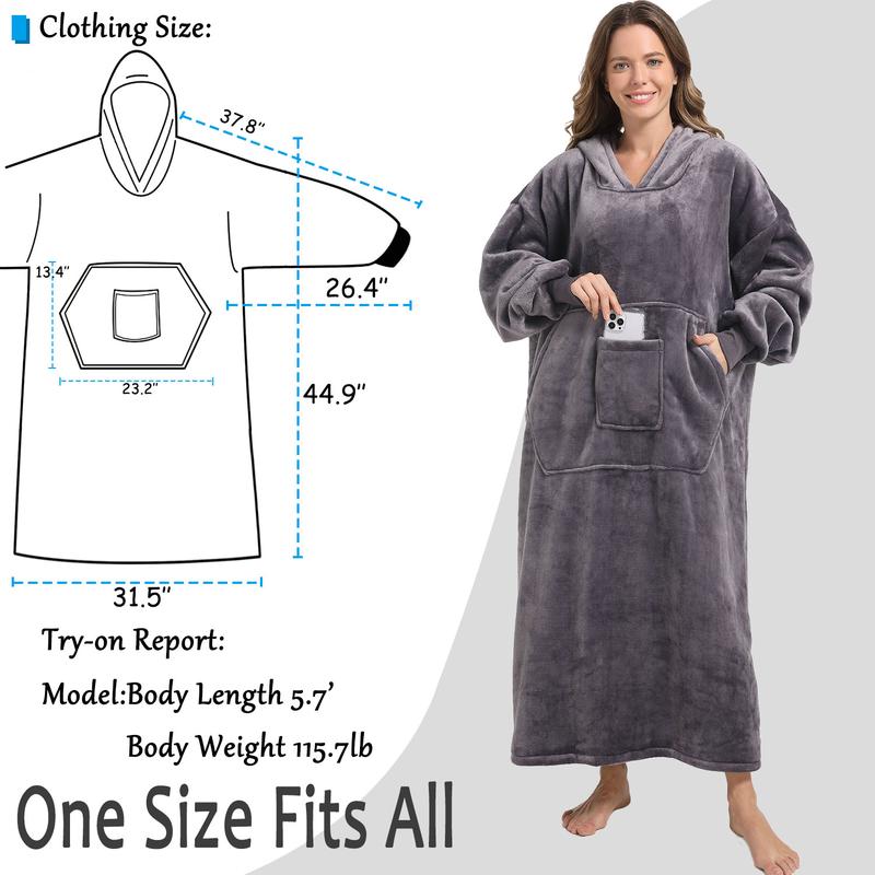 REDESS Flannel Lambswool Lined Hooded Robe Long Warm Home Robe with Pockets Suitable for Home and Outdoors Unisex Housecoat Nightwear Loungewear