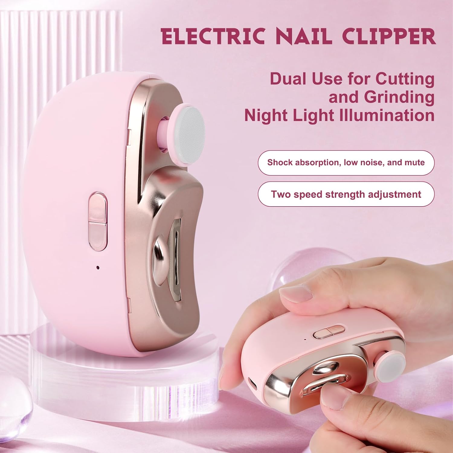 Electric Nail Clippers, Three-In-One Automatic Electric Nails with Polishing, USB Rechargeable with Light Scissors, Portable LED Nail Trimmer