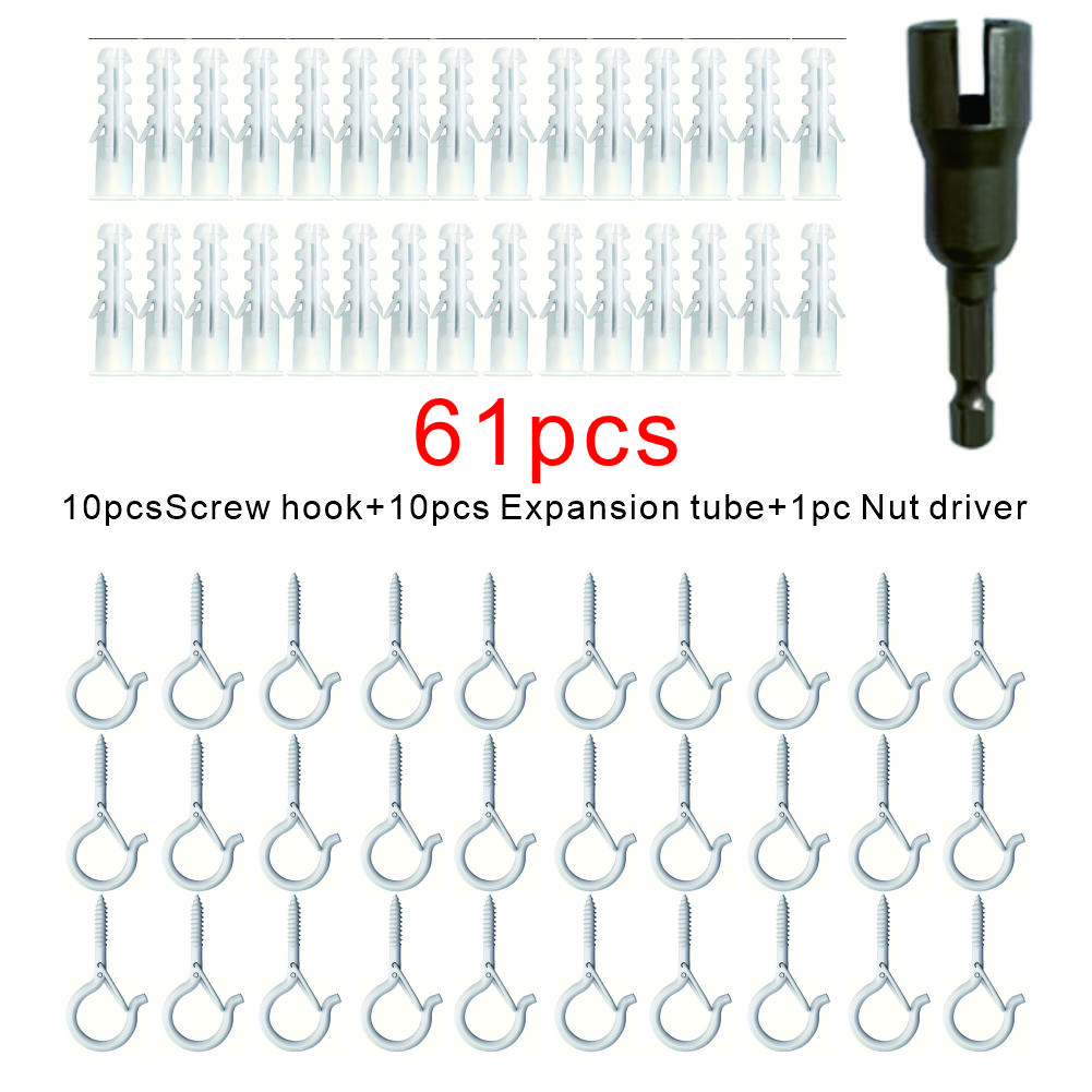 61pcs/set Outdoor windproof Heavy screw hook, easy to release Q-shaped hook, suitable for hanging Christmas lights, potted plants, ceiling hooks, including hexagonal wrench, Valentine's Day/Ramadan/Christmas decoration hook
