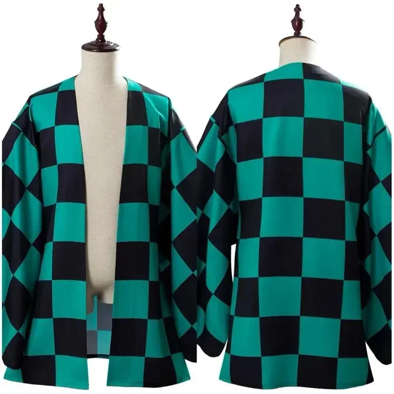 Anime Costume Tanjyrou/Tanjiro Kamado Greeen Kimono Coat For Adult Men Cosplay