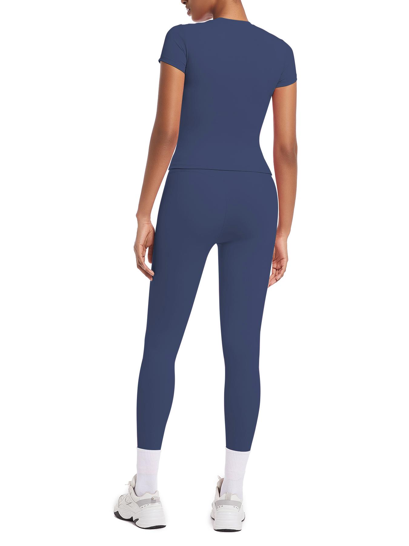 Women's Yoga 2-Piece Set, Breathable Short Sleeve Tee & High Waist Tight-Fit Pants, Sporty Style, All-Season Wear, Yoga Outfit Set, Casual Workout Loungewear