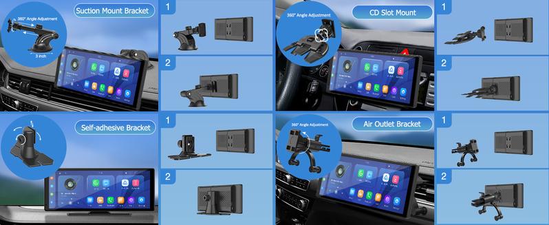 2025 10.3-inch Portable Carplay Screen for Car Compatible with Apple CarPlay and Android Auto,Wireless Car Play Unit with GPS Navigation,Bluetooth,Mirror Link, Rear Cam Touch Screen for All Vehicles