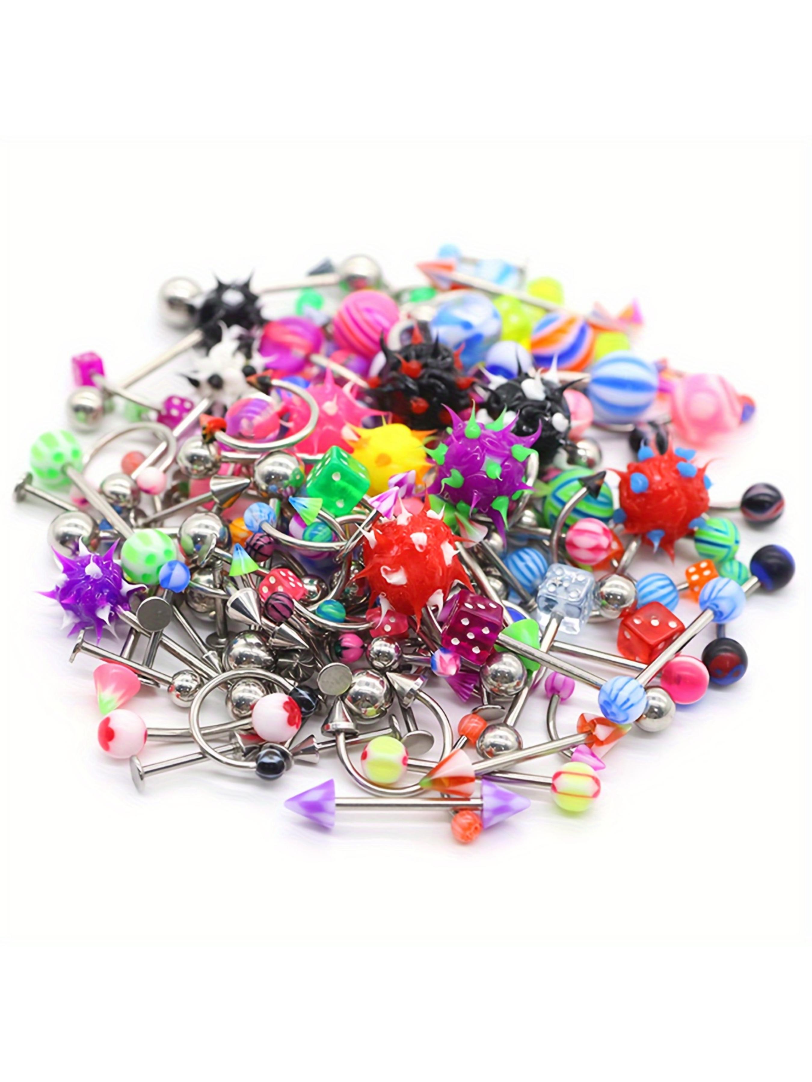 CrazyPiercing Lot of 110PCS Body Jewelry Piercing Eyebrow Navel Belly Tongue Lip Bar Ring