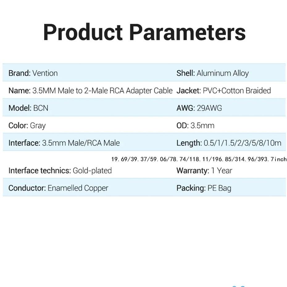 Vention RCA Cable 3.5mm to 2RCA Splitter Jack Audio Cable for Smartphone Amplifier Home Theater 3.5 AUX RCA TV Box Adaptador 0.5m 1m 1.5m 2m 3m 5m