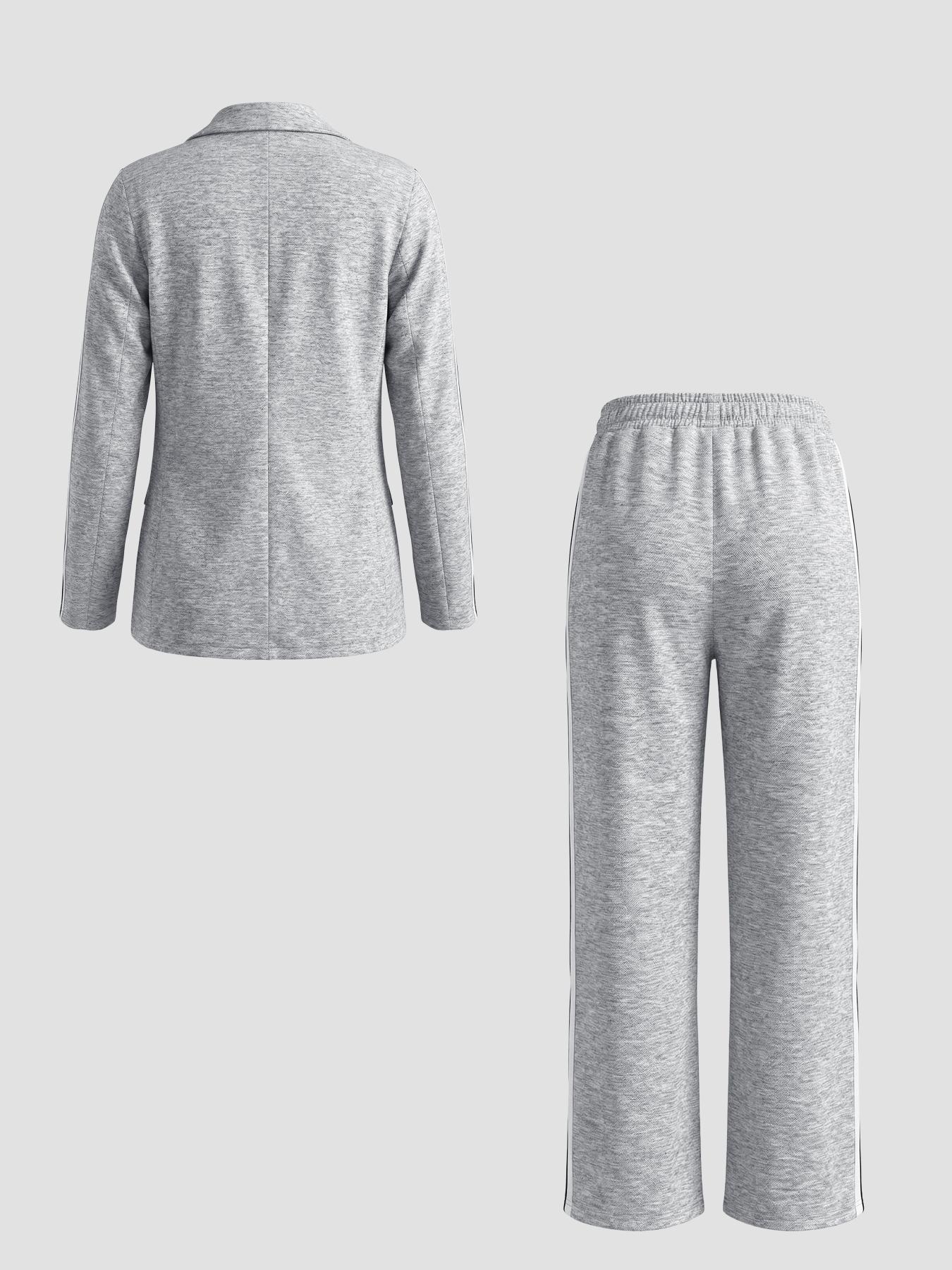 Women's Striped Print Suit Set, Blazer Jacket & Wide Leg Pants, Casual Fitted, All Seasons Wear, Regular Length