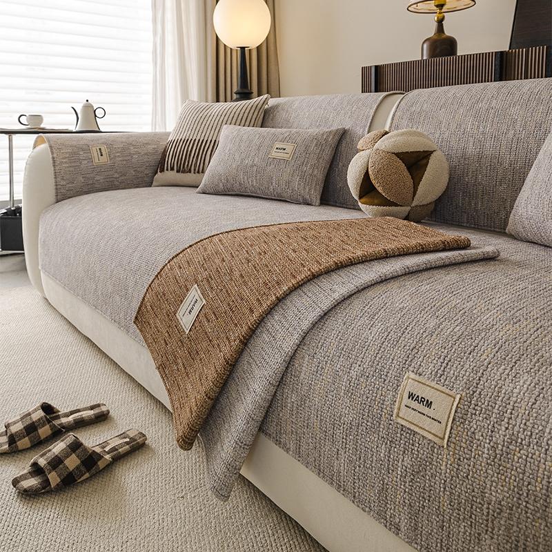 1pc Warm Label Chenille Sofa Cover, All Season Non-Slip Sofa Slipcover, Pet-Friendly Furniture Protector, Machine Washable Couch Mat for Living Room Home Decor