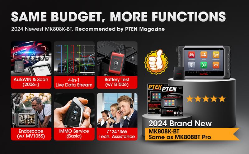 Autel MaxiCOM MK808K-BT, BT Bidirectional Car Diagnostic Tool, Active Tests, 28+ Services, All-System Diagnostics, FCA SGW Cars, OS11