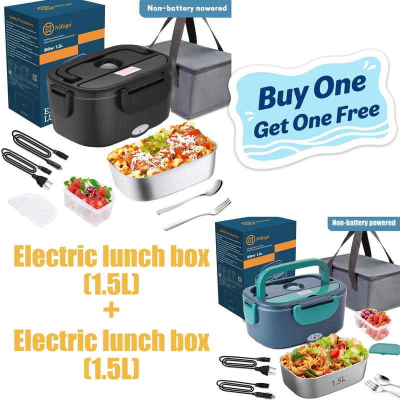 Deals for You Days Electric Lunch Box Portable Food Heater for Adults，80W Food Insulated Lunch Box 1.5&1.8L Stainless Steel Container & Bag 12V/24V/110V Car/Truck/Work with Stainless Steel Container, Fork & Spoon & Bag