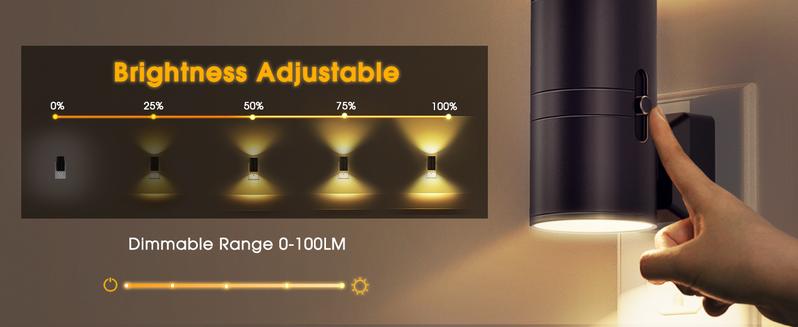 【2 Pack】 LED Night Light Plug in, Modern Night Lights Plug into Wall, Dusk to Dawn Sensor, Soft White 3000K, 0-100LM Adjustable Brightness, Dimmable Night Lights for Hallway Bedroom Stairway