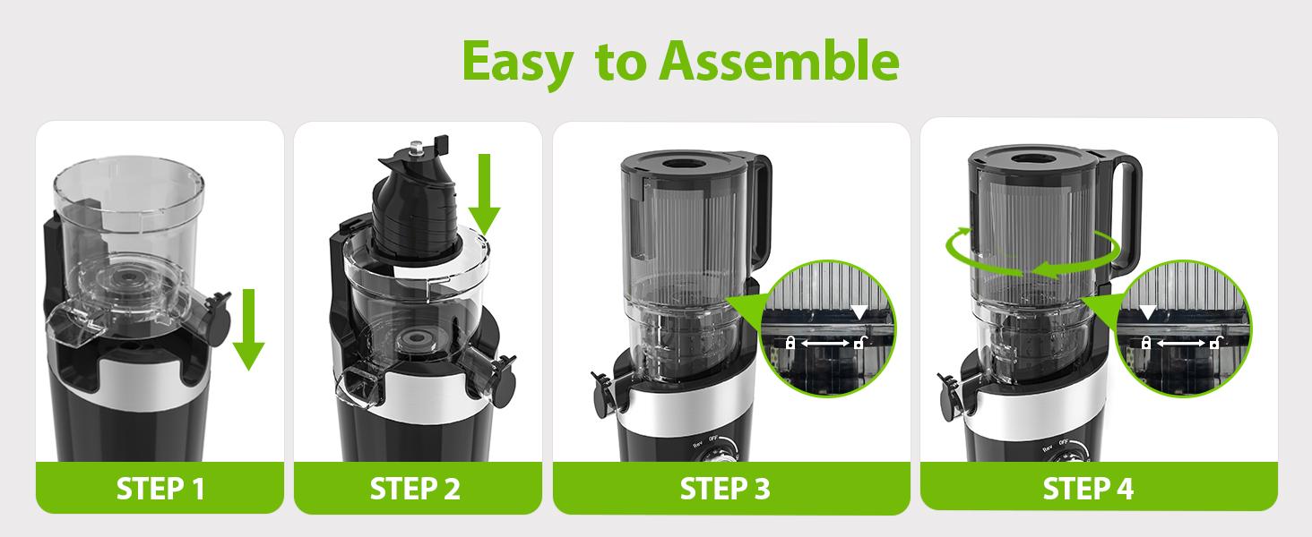 Cold Press Juicer Fits Whole Fruits, Aeitto Masticating Juicer Machines with Wide Feed Chute, Juice Extractor Machine Easy to Clean, High Juice Yield, Easy to Assemble, Self Feeding