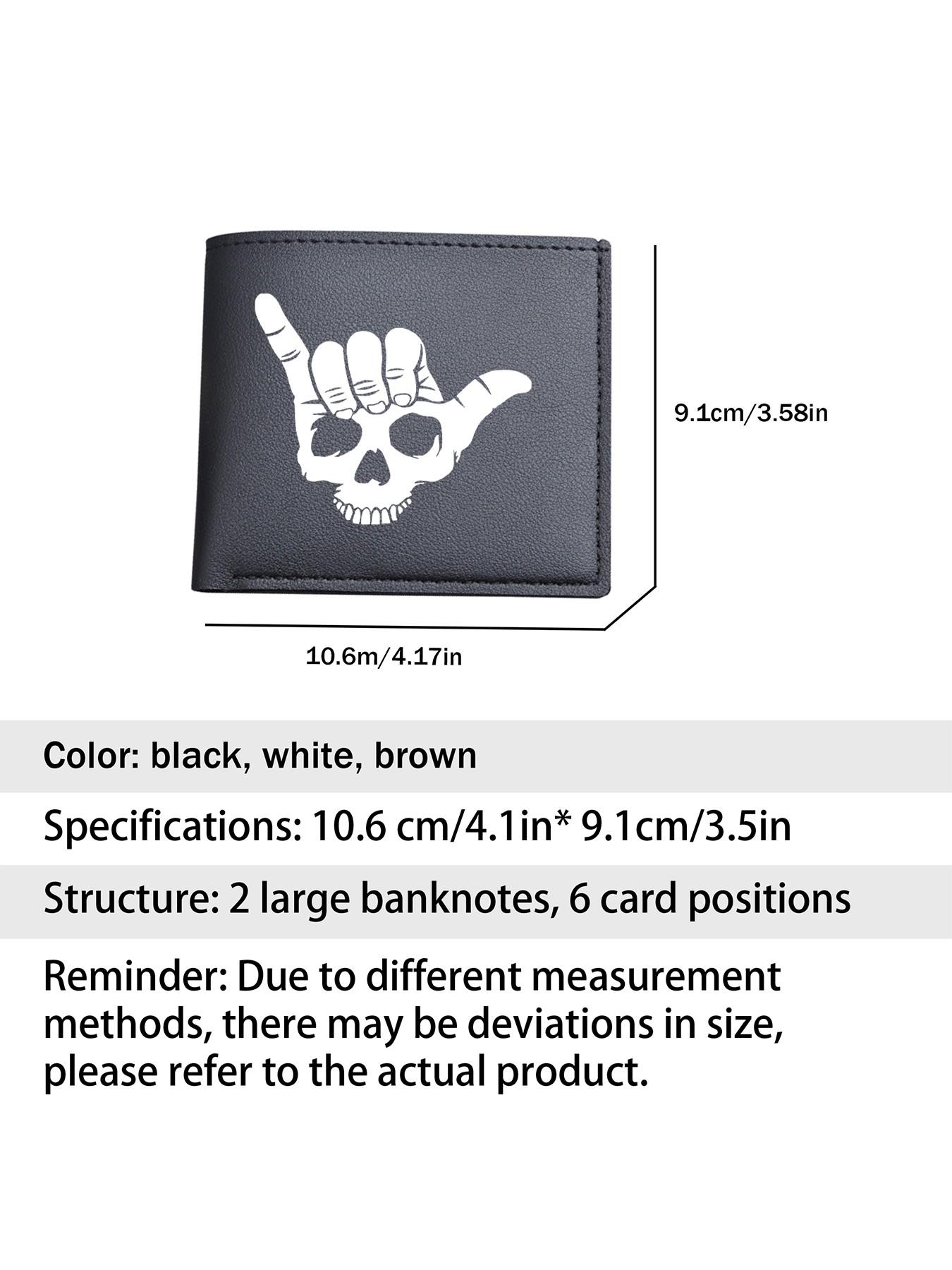 Unisex Skull Shaka Hand Print Bifold Wallet, PU Leather Multiple Card Slots Purse, Casual Everyday Carry Wallet for Men Women, Ideal Gift for Surfers  Trendsetters