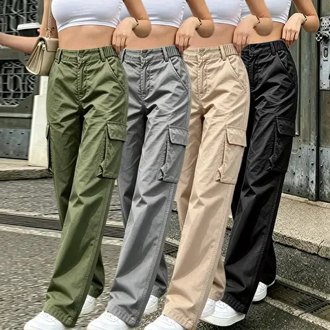 Women's Outdoor Cargo Bottoms - Casual Long Pants with Multiple Pockets