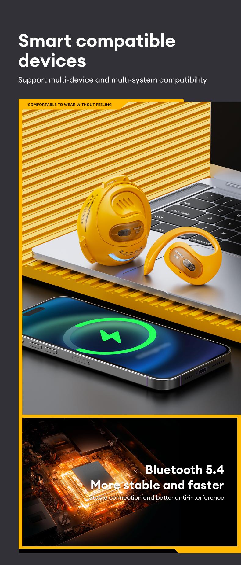 Transformers TF-T07 OWS Wireless Bluetooth 5.4 Headphones, Breathable Open Ear Earbuds with Earhooks,  Sport Earbuds with Mic Compatible for Android/iOS