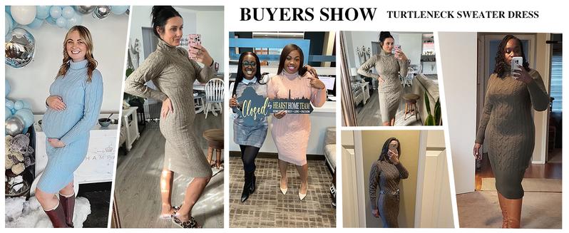Imily Bela Womens Long Sleeve Turtleneck Sweater Dresses Knitted Bodycon Midi Sheath Jumper Dresses