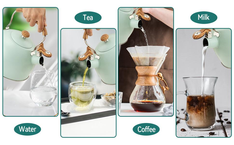 Whistling Tea Kettle Tea Pots 2.5L, Stainless Steel Kettle with Wood Pattern Folding Handle, Whistle Kettle for Tea Coffee