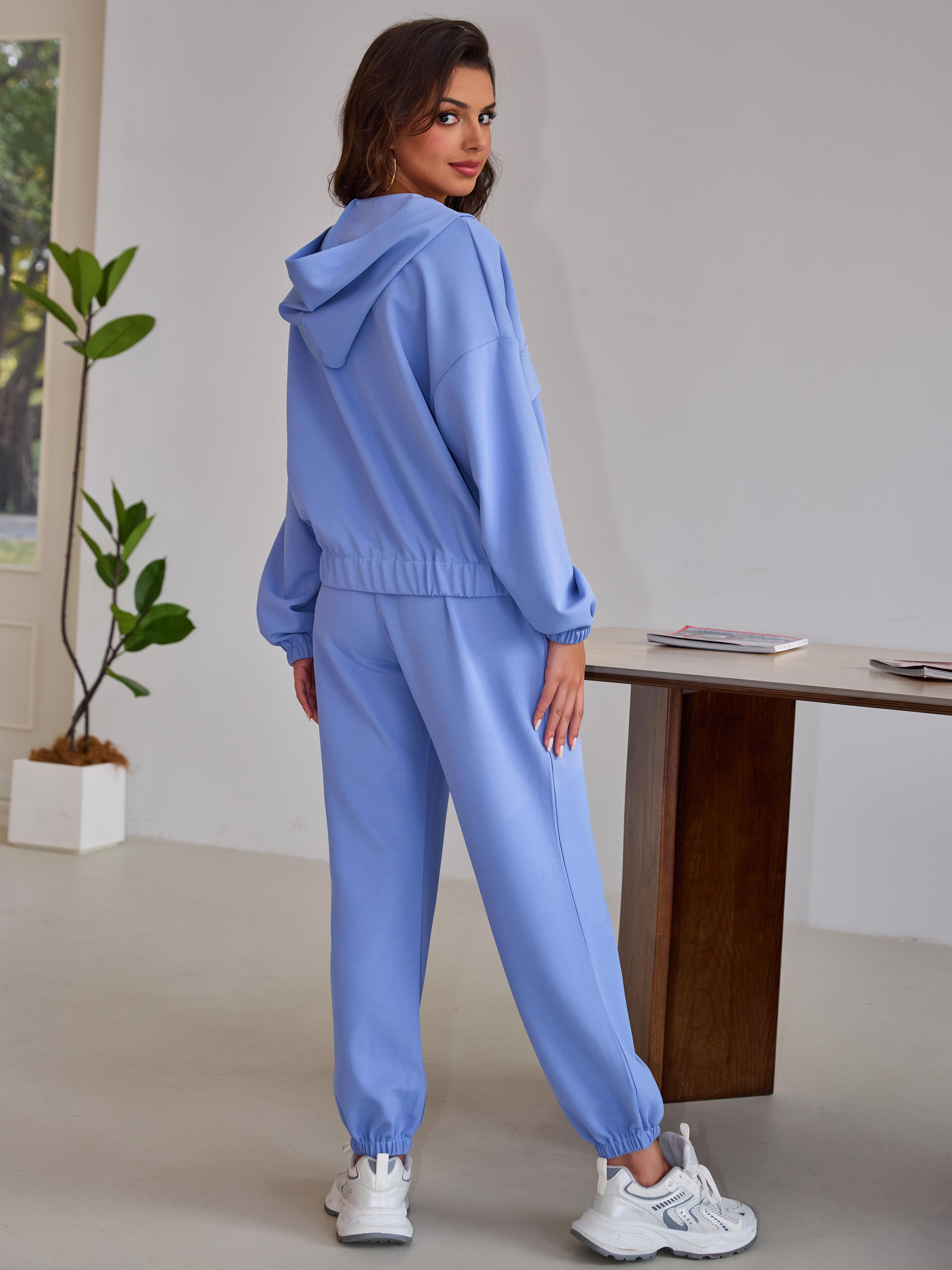 Joyfunear Women's 2-Piece Zip-Up Hoodie Sweatsuit Set, Summer-Fall Lounge Sweatpants Tracksuit