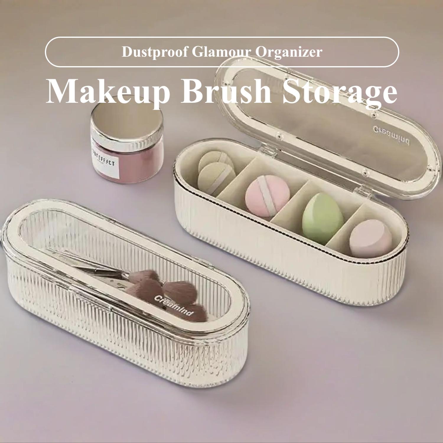 Transparent Covered Makeup Brush Storage Box, Dustproof High-End Vanity Organizer, Large Capacity Powder Puff Beauty Box