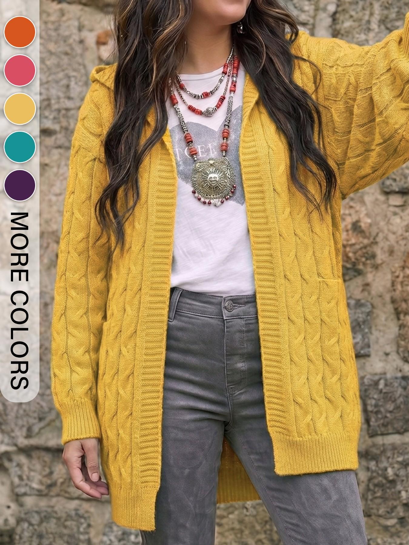 Women's Plus Size Pocket Knit Sweater, Comfortable Long Sleeve Cardigan, Casual Loose-Fitting Fall & Winter Top, Plain Design, Knitwear