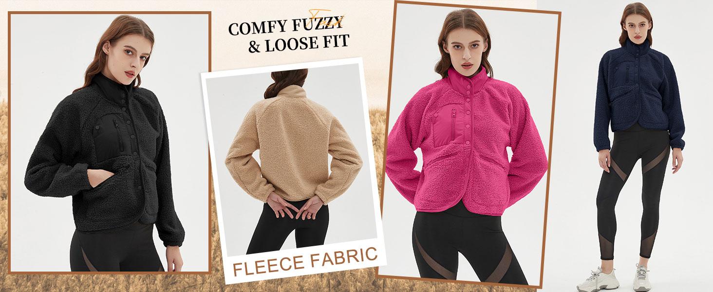 Tanming Women's TikTokShopBlackFriday Sherpa Jacket Button Down Fuzzy Fleece Patchwork Bomber Jackets Shacket Teddy Coat Outerwear