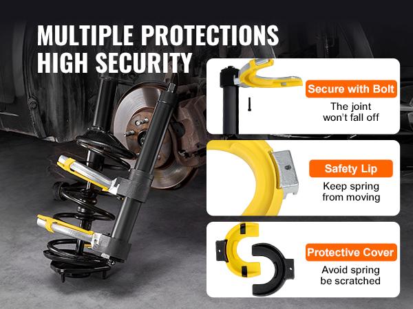 VEVOR Strut Spring Compressor Set, Macpherson Strut Spring Compressor Kit, Interchangeable Fork Strut Coil Extractor Remover Tool, with Yellow Protective Sleeve and Carrying Case