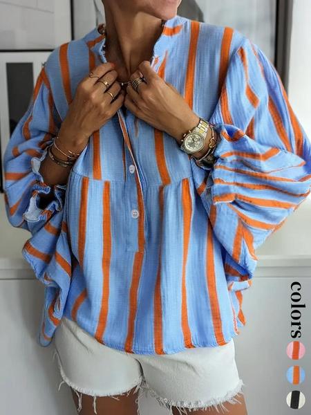 Women's Striped Print Long Sleeves Shirt, Casual Soft Top for Daily Wear, Ladies Clothes for All Seasons, Blouse