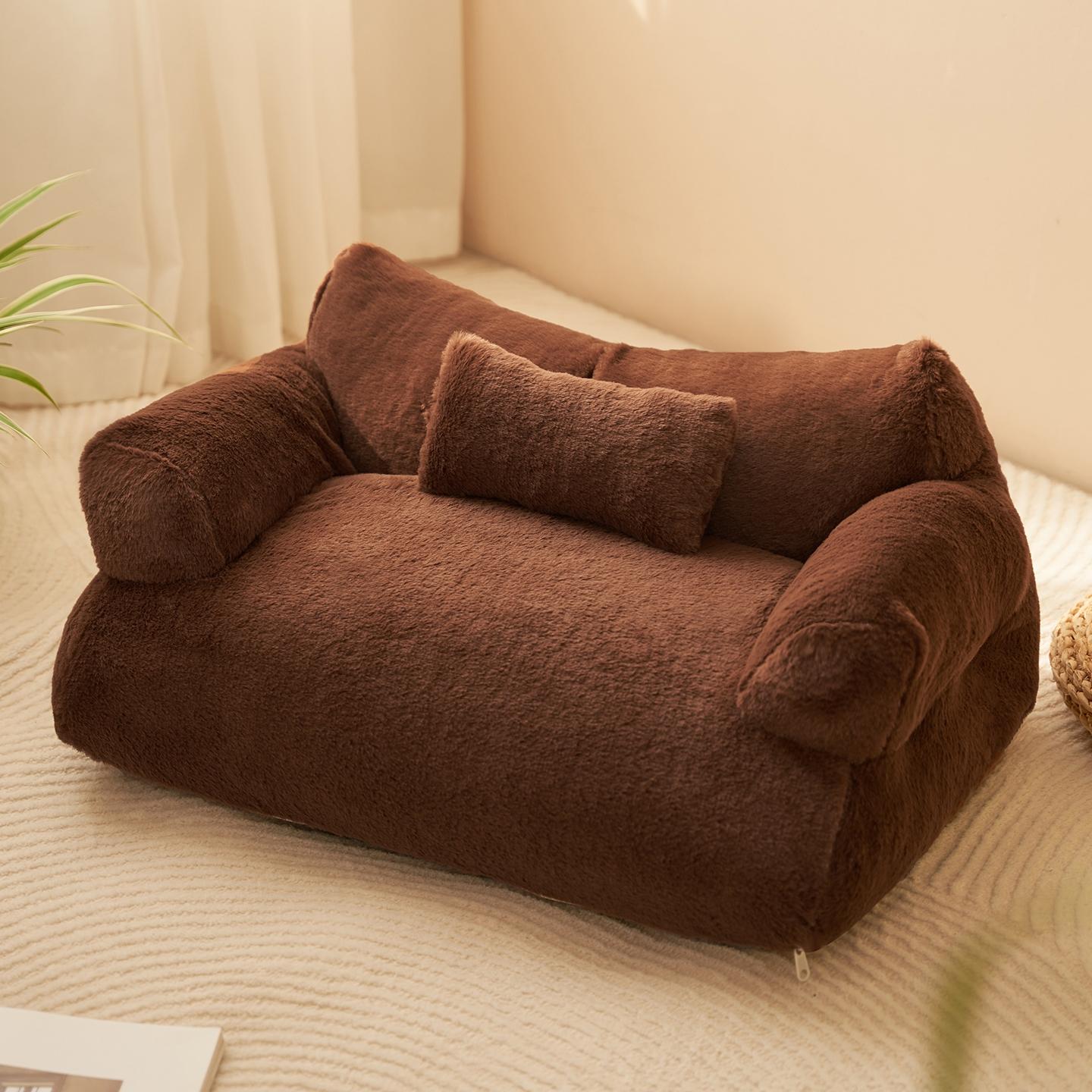 All-Season Pet Sofa Bed| Ultra Soft Warm Dog/Cat Bed - Washable Removable Cover, Non-Slip Bottom for Small to Medium Pets