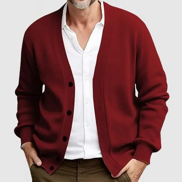 Men's Autumn Winter Business Casual Single-Breasted V-Neck Long Sleeve Loose Fit Button-Down Knitted Cardigan Jacket - Soft, Comfortable, Versatile Classic Outerwear Knit Top