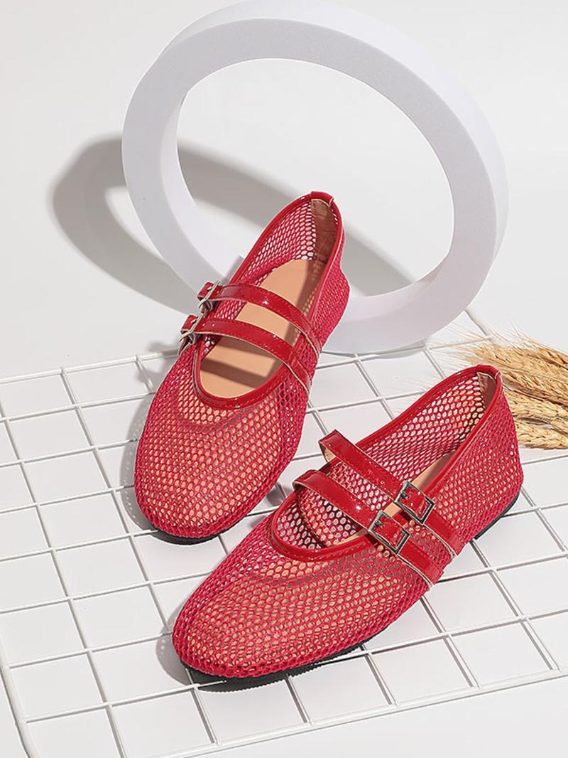 Women's Casual Hollow Out Mesh Sandals, Summer New One Strap Round Toe Flat Heel Mary Jane Shoes, Comfortable Breathable Footwear