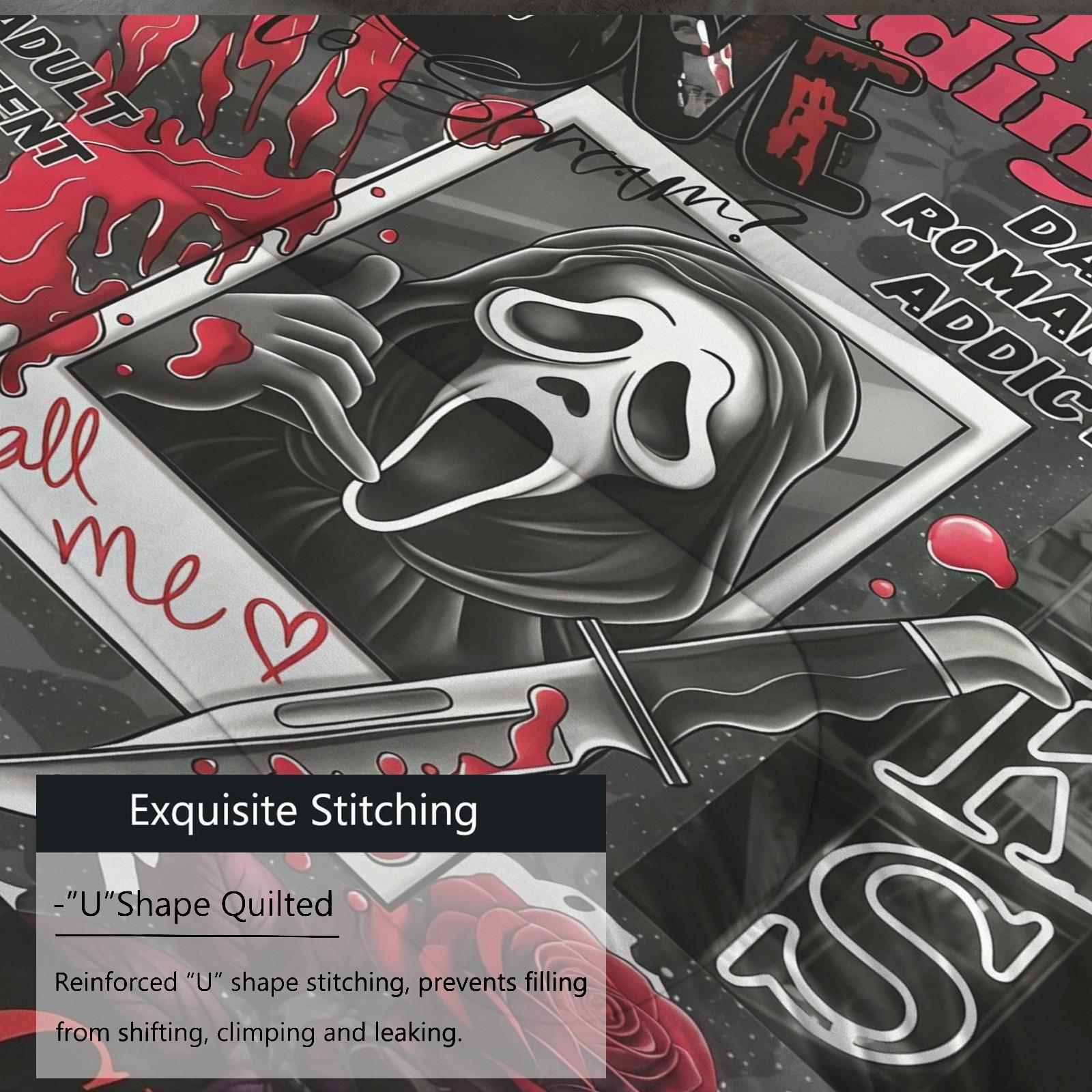2/3 Piece Scream Ghostface Comforter Set, 1 Comforter + 1/2 Pillowcases, Dark Romance Horror Movie Bedding, Spooky Bedroom Decor for Halloween, Graduation & Adult Ceremony, Perfect Gift for Movie Fans & Book Lovers