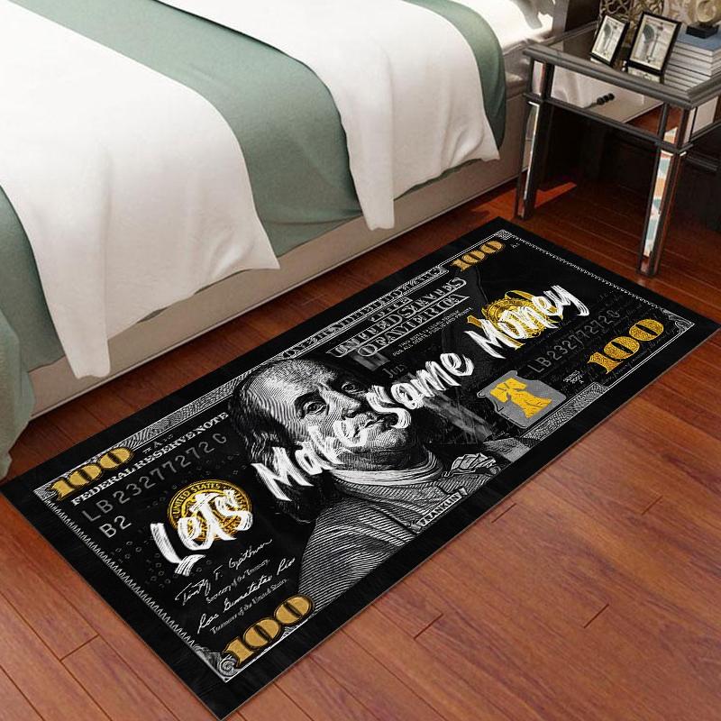 Dollar Bill Pattern Carpet, Soft Comfortable Rug, Home Decor Rugs, Bedroom Bedside Long Strip Mat, Creative Personalized Entrance Rug, Suitable for Living Room, Hallway, Kitchen, Balcony, Laundry Room