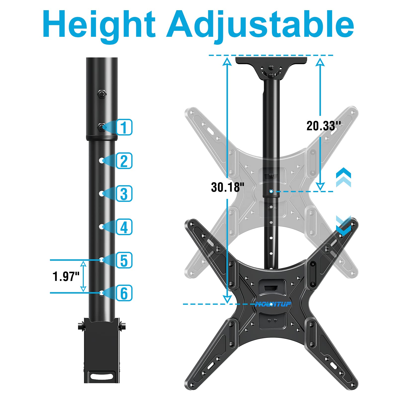 MOUNTUP 24''-65'' Ceiling TV Mount, Full Motion Height Adjustable TV Mount Bracket, Holds up to 99lbs, Max VESA 400x400mm, MU0039