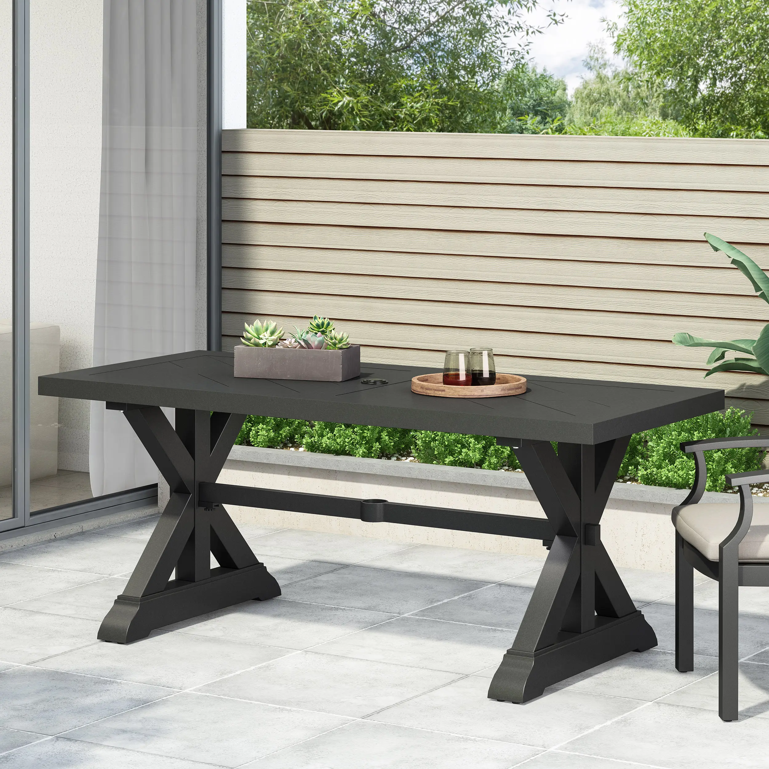 ARCH Outdoor Aluminum Dining Table for Patio Garden Deck, Antique Black Finish, 70.5"W x 30.75"D x 29.25"H, Modern Rectangular Table with Umbrella Hole, Rust-Resistant Frame, Easy Assembly, Perfect for Outdoor Dining, Antique Black Color Options