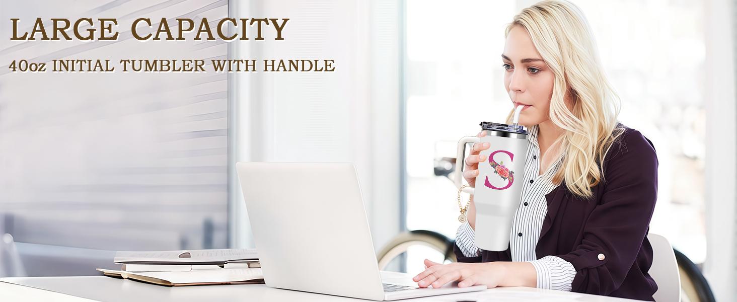 Monogrammed Gifts for Women,Wife,Initial Cup,Personalized for Birthday Gifts,Halloween,Thanks giving Day,Custom Tumbler with Handle 40oz-A