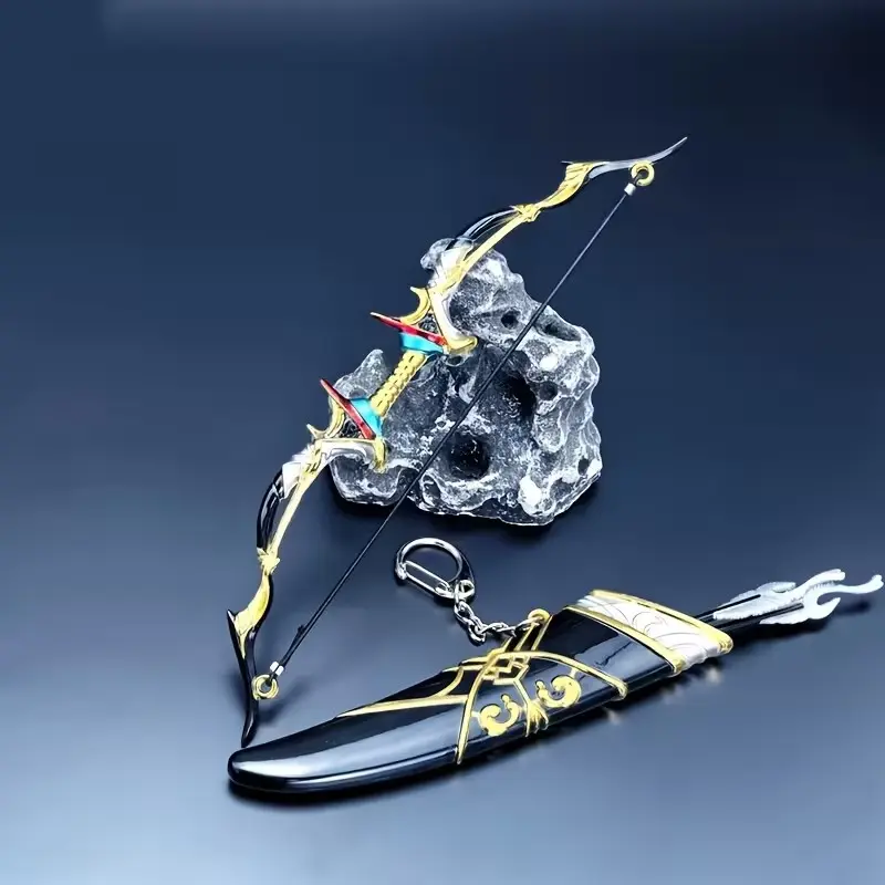 Ancient Mini Bow and Arrow Set, 4-Piece Kit with 1 Bow, 1 Quiver, 2 Arrows, Ideal for Outdoor Enthusiasts and Collectors, Desktop Decorative Keychain