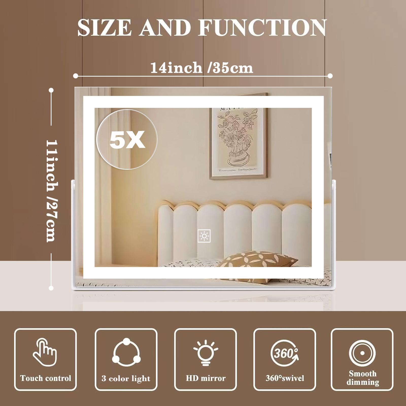 LED Lighted Makeup Mirror with Detachable 5X Magnification – Illuminated Vanity Mirror with Smart Touch Control, 3 Color Modes & Stepless Dimming – Dimmable Hollywood Mirror for Flawless Makeup – Gift for Women