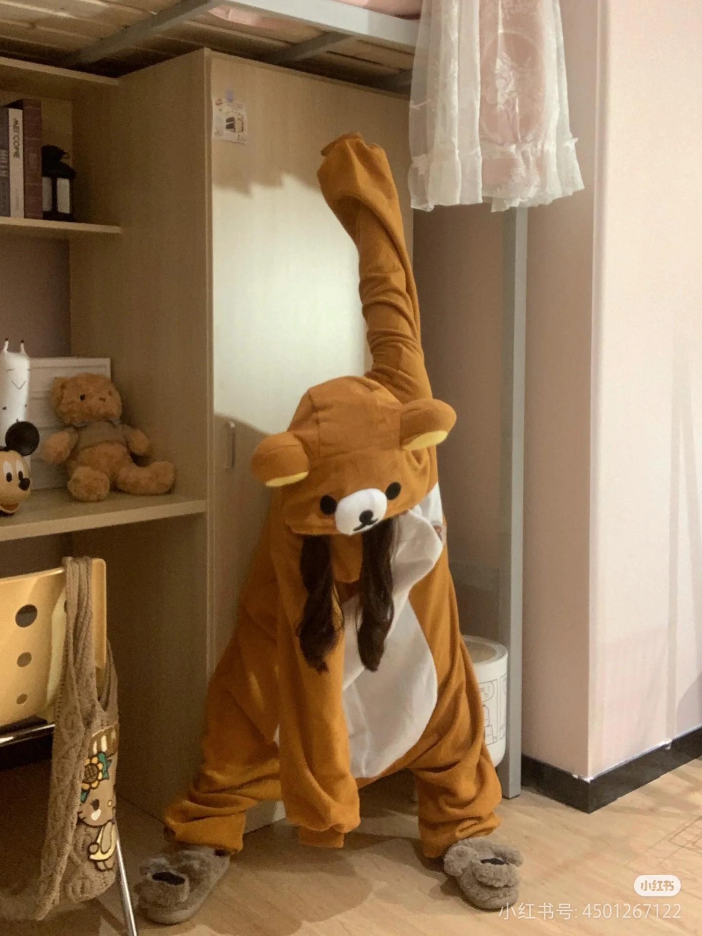 Adult Rilakkuma Kigurumi Bear Sister Onesie - Baggy Longsleeves Loose Polyester Anime Pajama, Oversized Cartoon Jumpsuit Nightwear & Loungewear