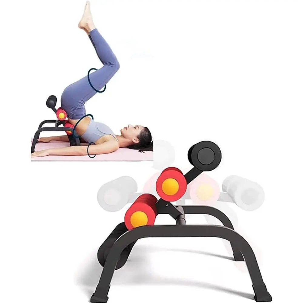 Mini Inversion Table with Rollers, Back Extension Machine Back Pain Relief, Easy to Assemble, Spinal Decompression Table for Home Gym (Red)
