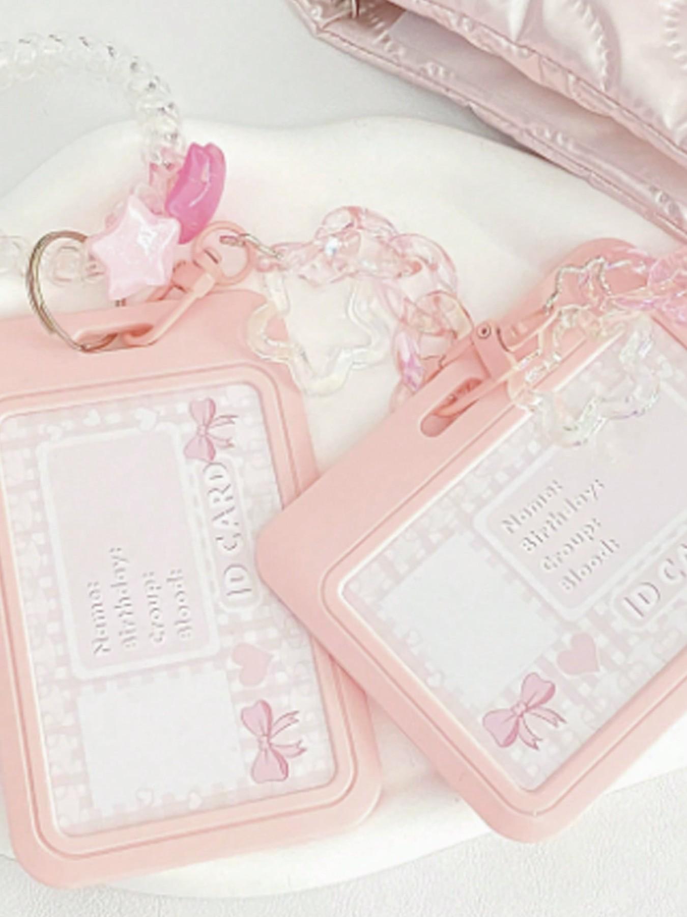 Transparent Star Pendant Keychain Card Holder, Durable ID Case, Maroon Acrylic Decorative Chain, Jelly Color Elastic Hair Tie