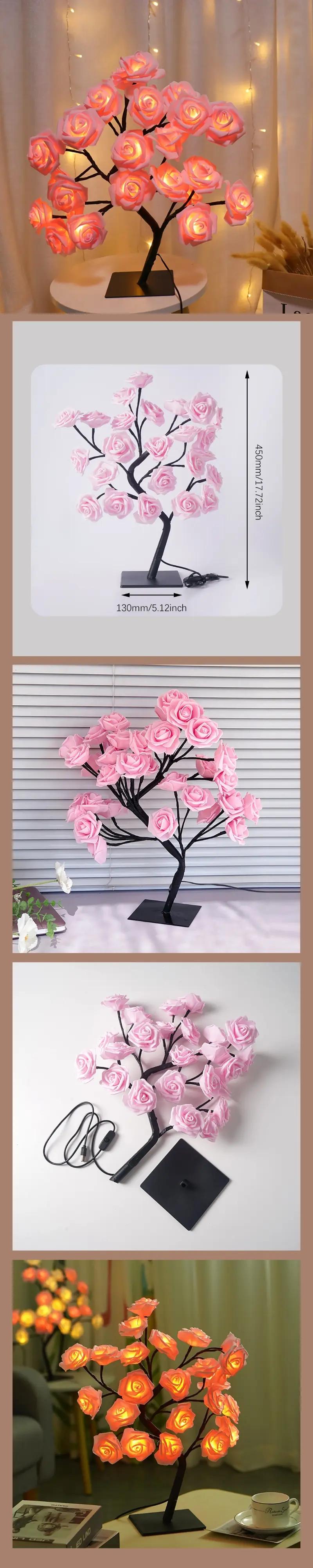 Rose Flower Design Tree Night Light, USB Powered Table Lamp, Versatile Indoor Room Lights for Bedroom, Holiday Decorative Lights, Perfect Valentine's Day Gift & Home Decor, Nightlight For Bedroom