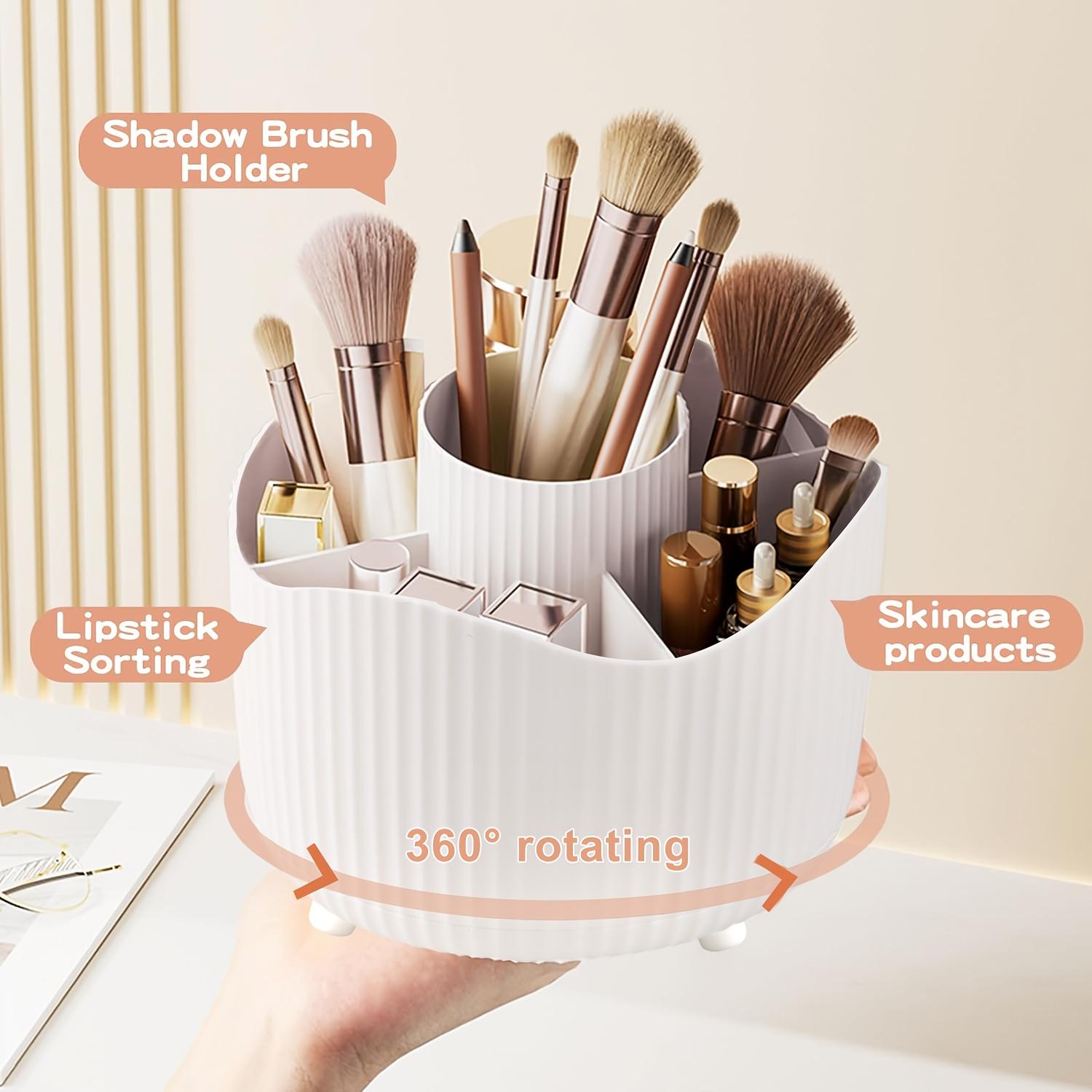 360 Degree Rotating Makeup Organizer Box, 5 Grids Plastic Cosmetic Storage Rack, Luxury Stripe Design, Portable Brush Holder, Accents, Beauty Organizer