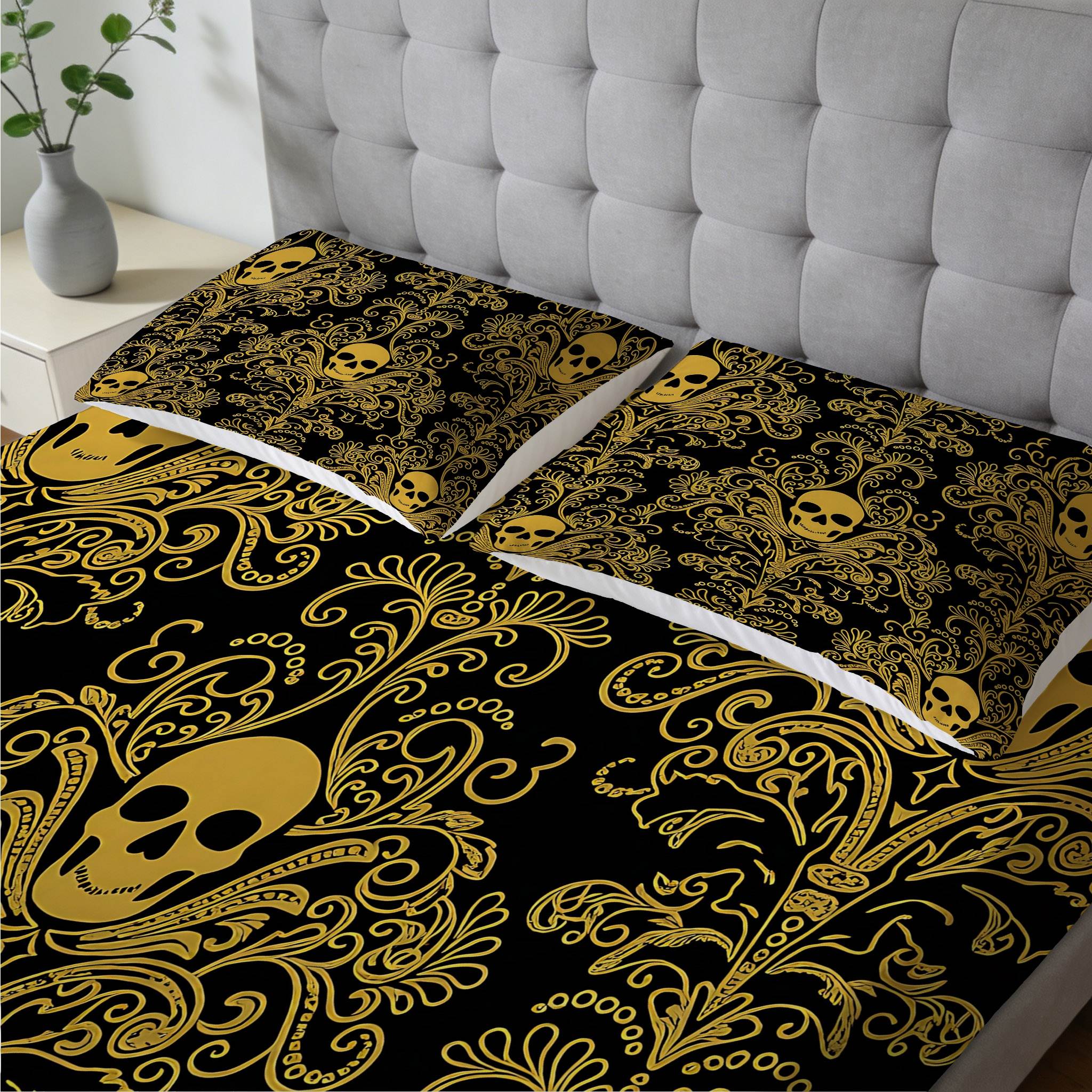 2/3 Pcs Skull Decorative Art Pattern Fitted Sheet Set(1*Fitted Sheet+1/2*Pillowcase,No Filling),High-Definition Digital Printing,Soft And Comfortable Fabric,Suitable For All Year Round,Perfect Gift For Family And Friends On Festivals!