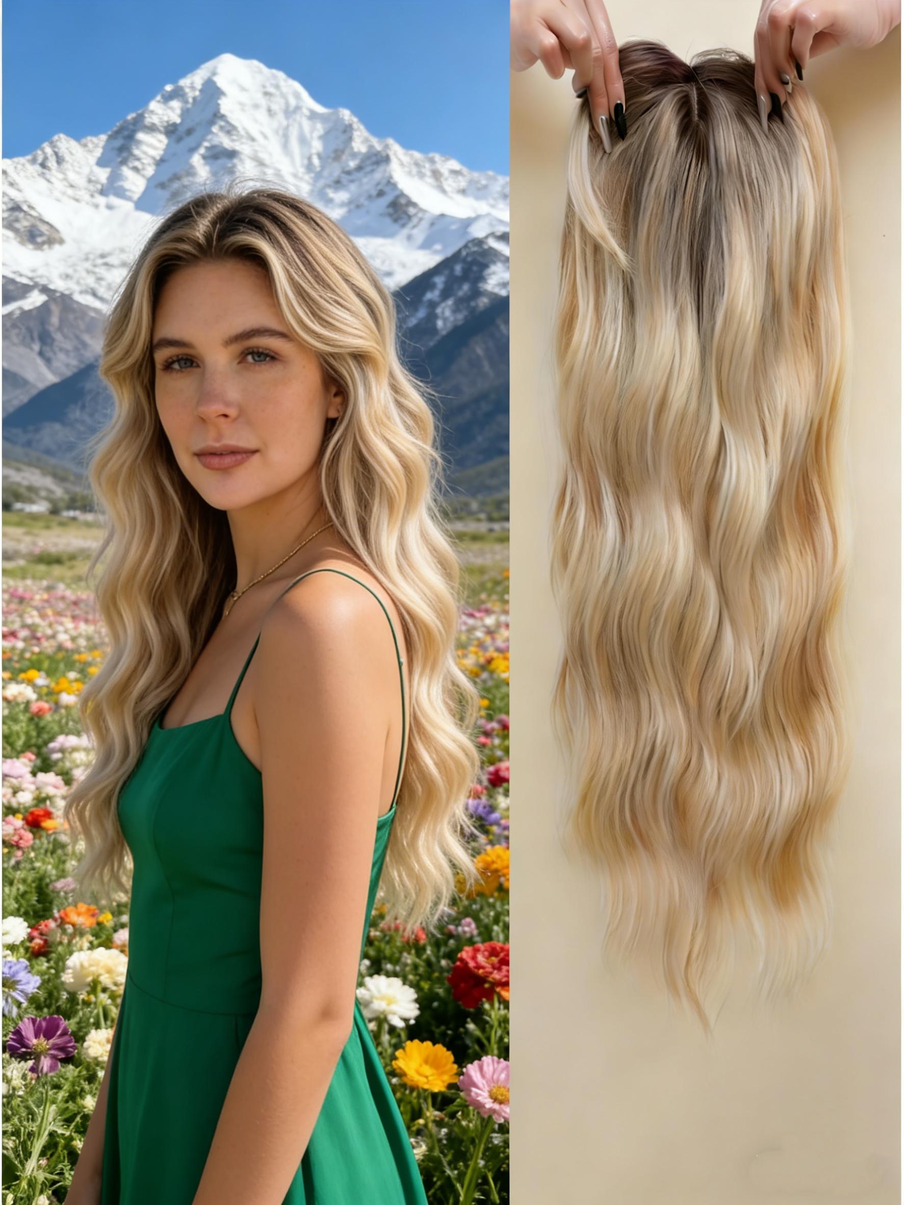 ✨ Transform Your Look Instantly! This Blonde Wavy Hair Topper with Bangs Adds Volume & Length Effortlessly, Perfect for Daily Wear & Special Occasions, 100% Natural & Undetectable!