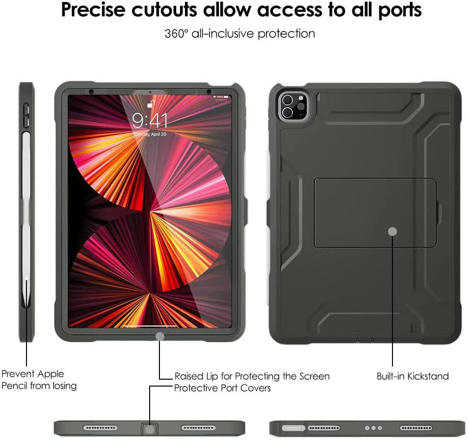 Heavy Duty Shockproof Case for iPad Pro 11", iPad Air 4 5 (2021), Full Body Protective Cover with Built-in Screen Protector, Pencil Holder & Kickstand, Rugged Drop Proof Case for iPad Tablet
