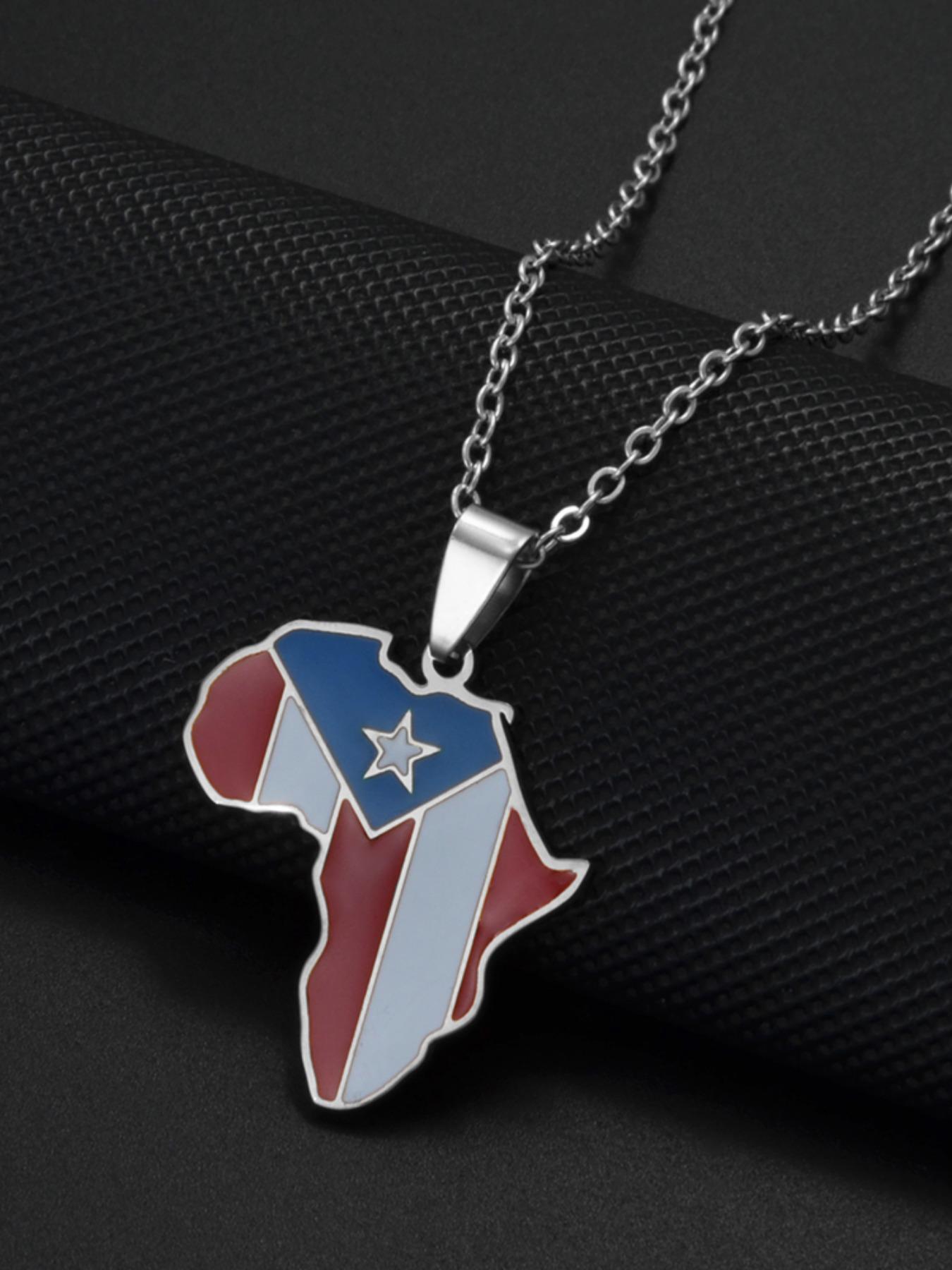 Africa Map With Jamaica Haiti Puerto Rico PR Flag Pendant Necklaces For Women Jewelry
